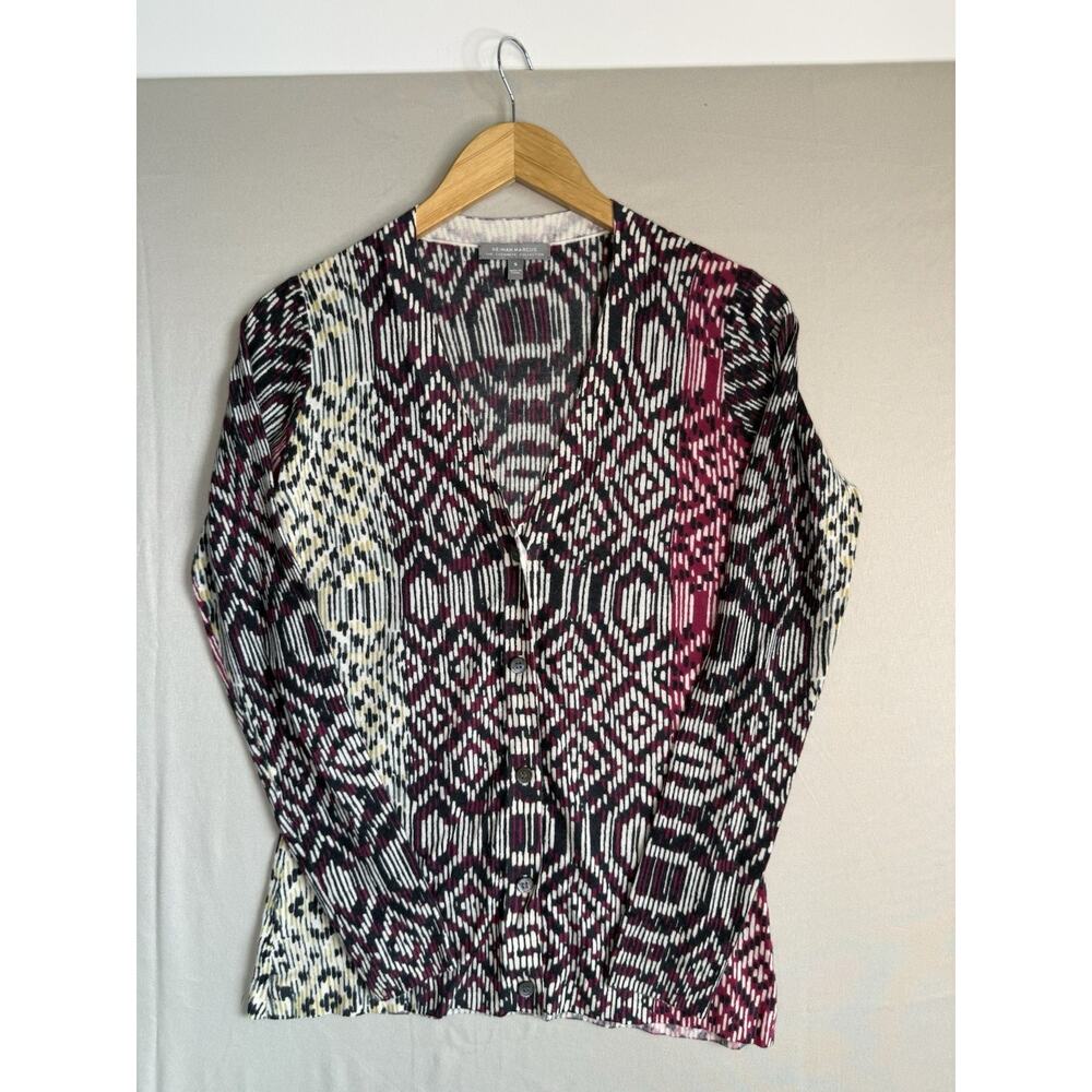 Neiman Marcus Cashmere Cardigan Sweater Small Geometric Print Button